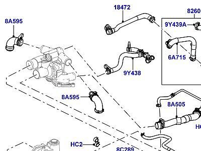 302ABI9 ТРУБОПРОВОДЫ И ШЛАНГИ СИСТЕМЫ ОХЛАЖДЕНИЯ, 3.6 V8 32V DOHC EFI ДИЗЕЛЬ  Range Rover (L322)